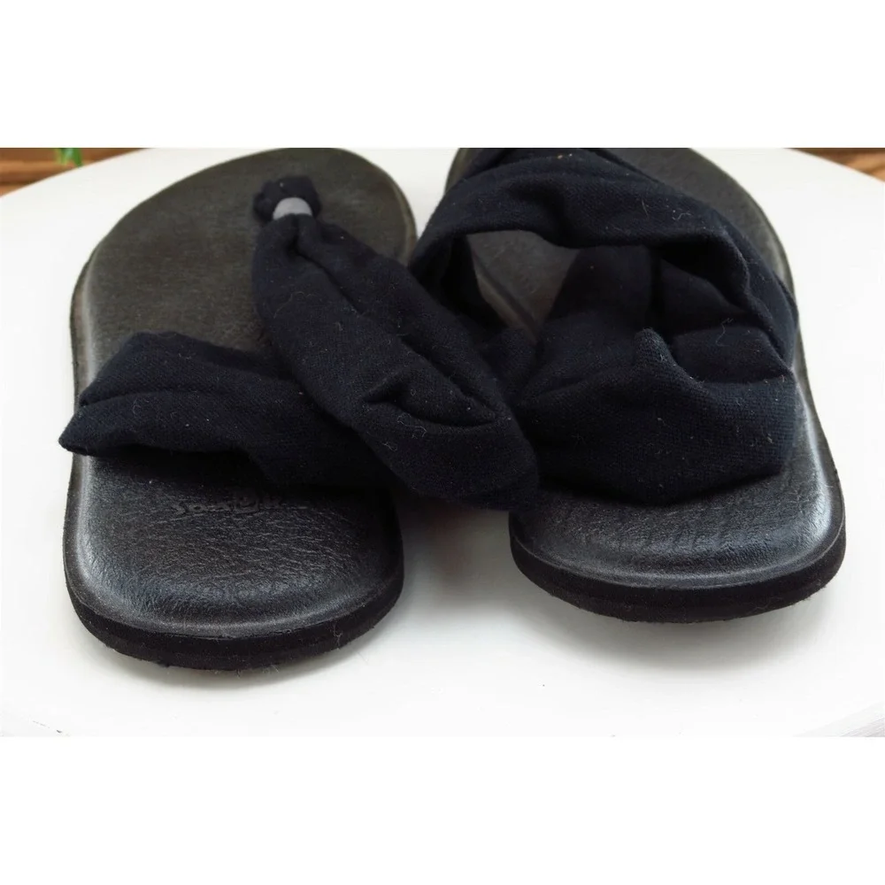Sanuk Sz 8 M Black‎ Slingback Fabric Women Sandals